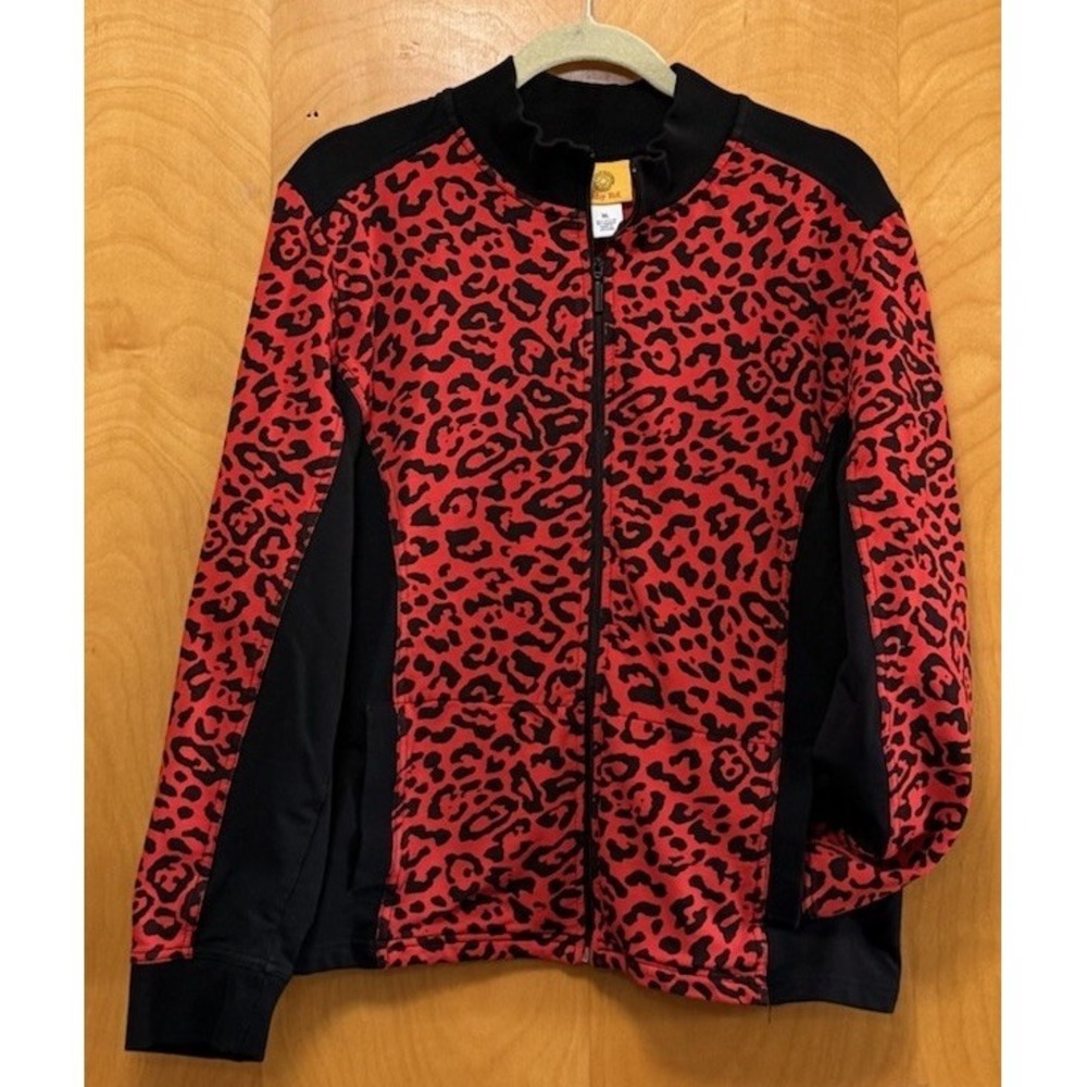 Ruby Rd Womens Leopard Print Full Zip Jacket Mock Neck Pockets Stretch Sz XL